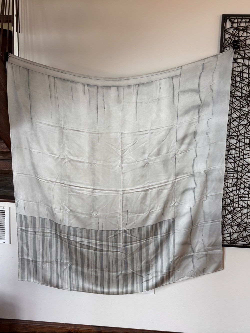 PRADA Vintage Oversized Silk Scarf Shawl 53” X 53” Gray Minimalist Logo Print - Picture 3 of 17